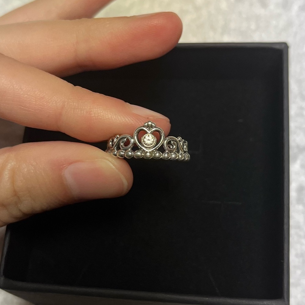 Pandora Princess Tiara Crown Ring sterling silver cubic zirconia 925 silver Sz 6 - Picture 4 of 8